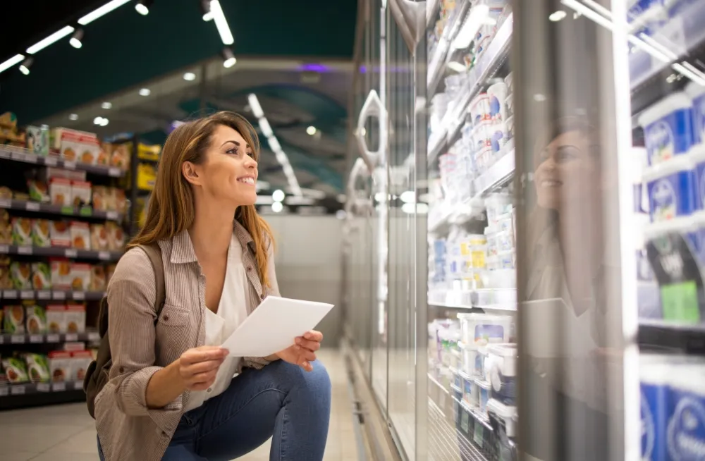 Team member diagnosing a chiller freezer repair issue in a commercial store, highlighting chiller repair and maintenance services in Dubai.