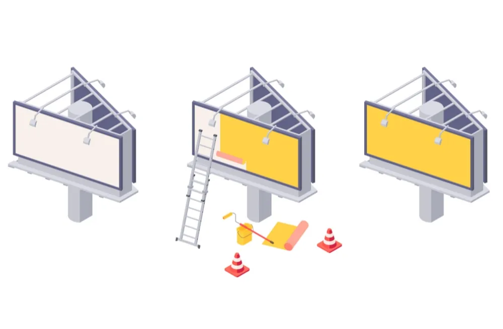 Technicians restoring a broken LED sign board with advanced tools to fix pixel outages and power failures