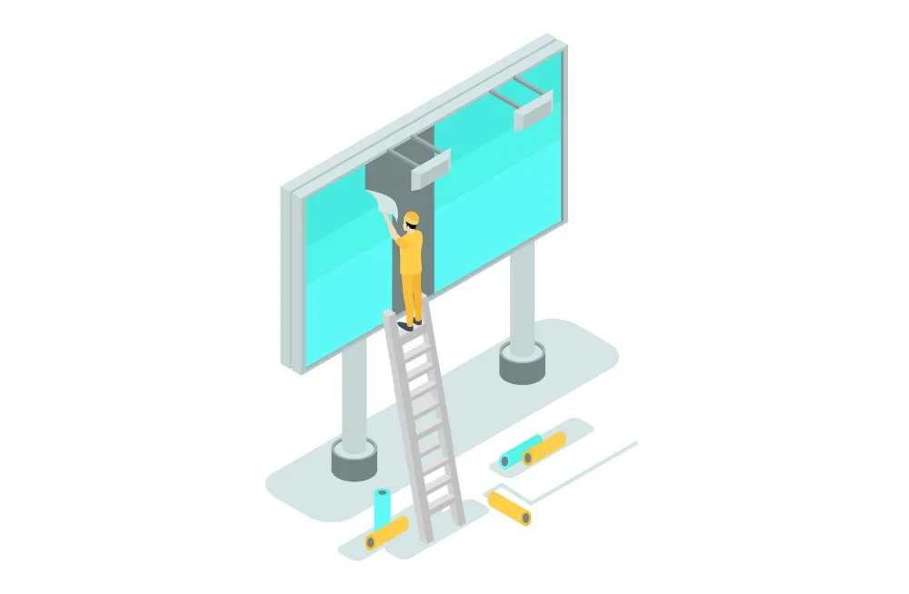 Technician repairing a flex board, addressing tears, sagging, and weathering damage for storefront signage in Dubai
