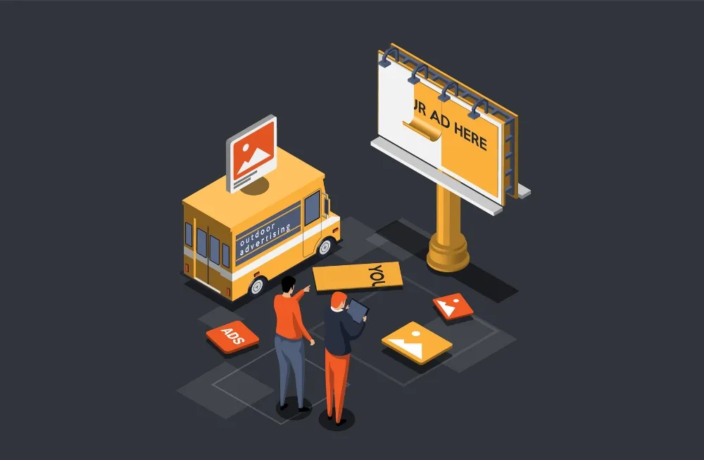 Outdoor light display board with the text 'YOUR AD HERE,' showcasing advertising opportunities in Dubai